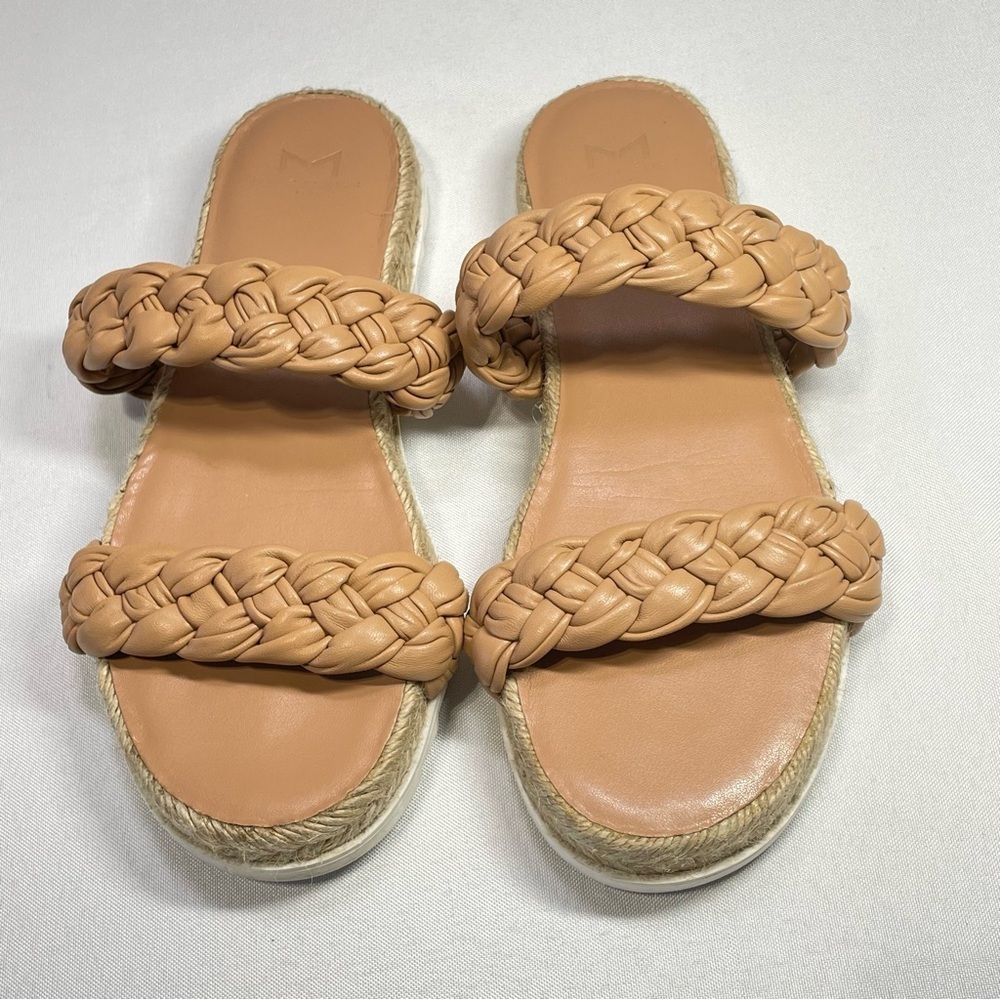 Marc Fisher Jaimee Natural Tan Leather Braided Two Strap Platform Sandals Size 7